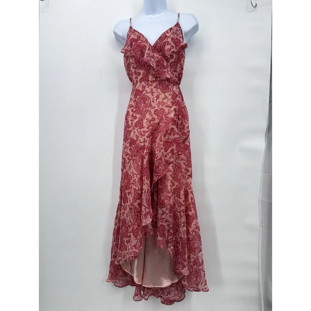 Express Women Pink  Floral Fairy    Coquette maxi dress size S  Ruffle‎ High Low - Picture 4 of 13